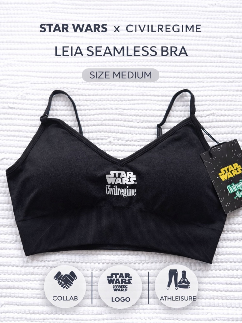 Star Wars Civil Regime Leia Seamless Bra Black M NWT Athleisure